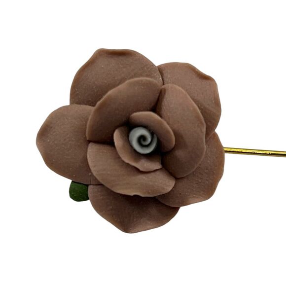 Lapel Stick Pin Mauve Rose Porcelain Flower Floral Pastel Victorian Vintage - Picture 2 of 5